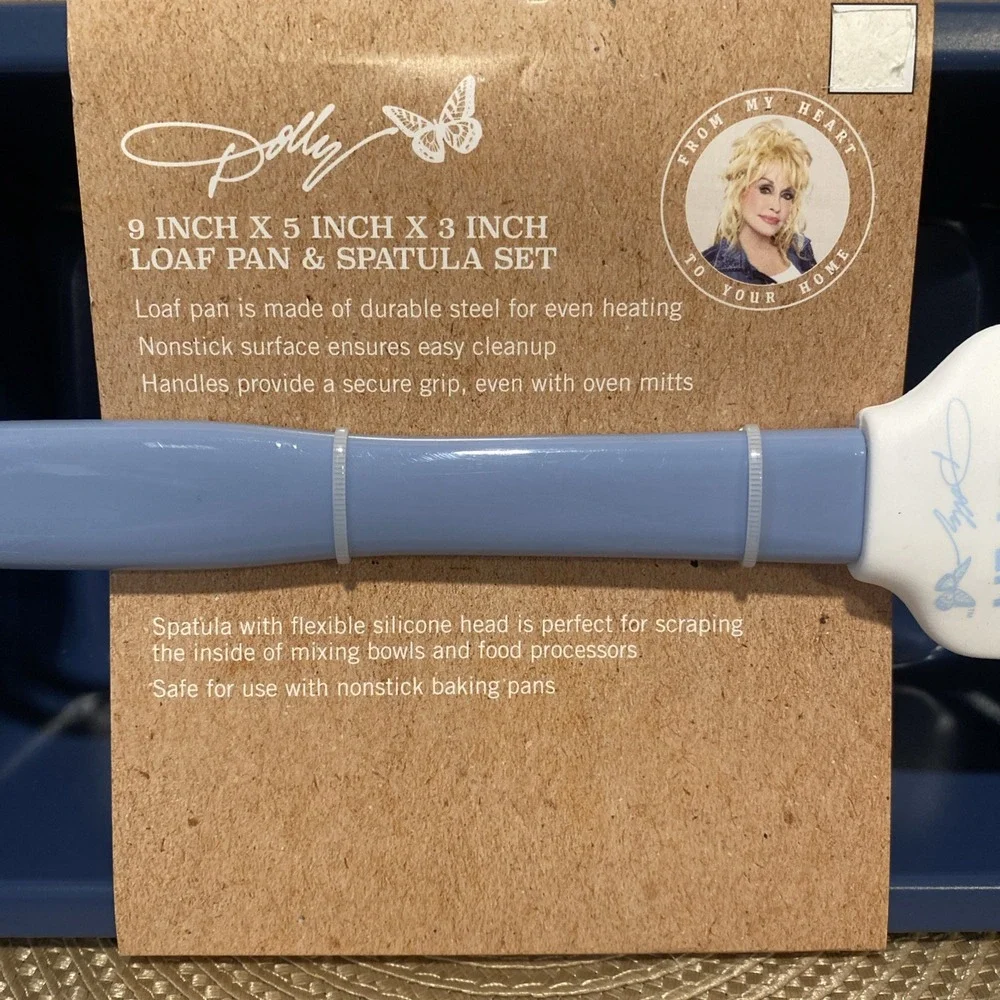 Dolly Parton 9x5x3 Loaf Pan Spatula‎ Set Blue Spread Your Wings Butterfly Guitar